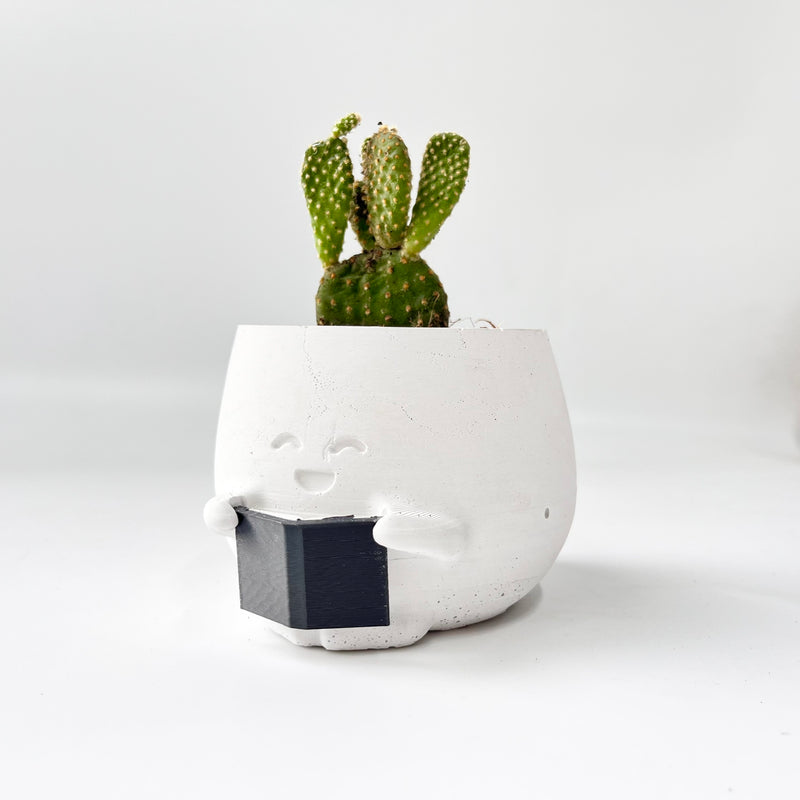Bunny Ear Cactus in Smiling Reading Plant Pot