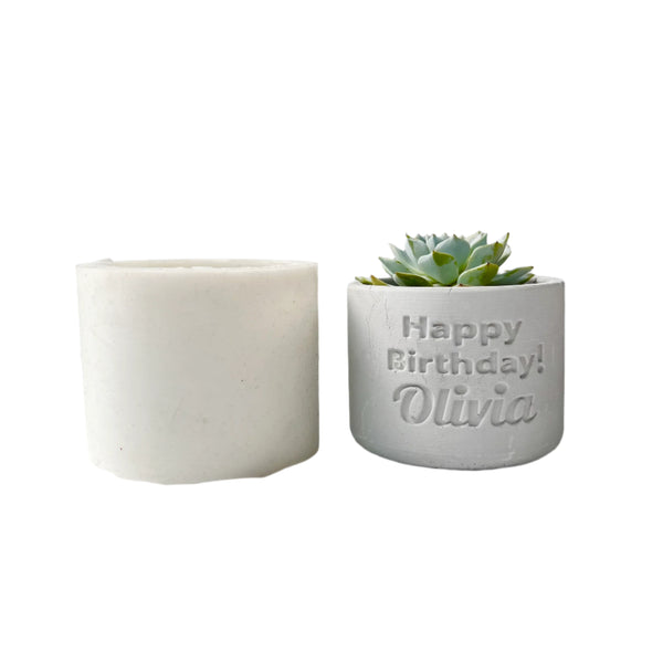 “Happy Birthday” Custom Text Round Planter Silicone Mold