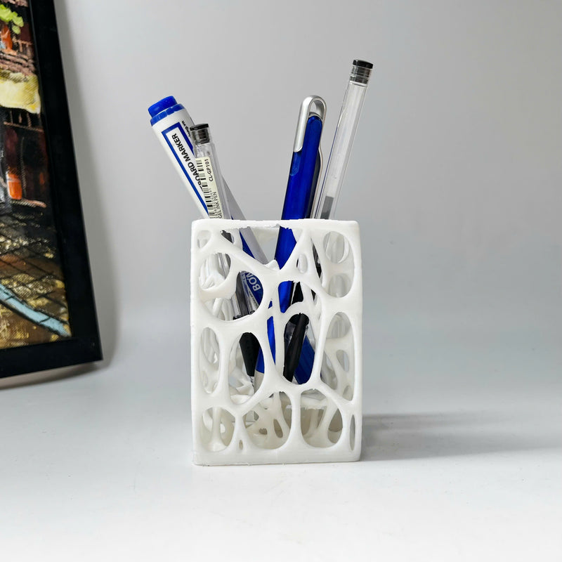 Voronoi Pencil Holder 3D Printed, Geometric Desk Organizer, Modern Minimalist Decor