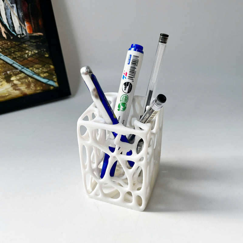 Voronoi Pencil Holder 3D Printed, Geometric Desk Organizer, Modern Minimalist Decor