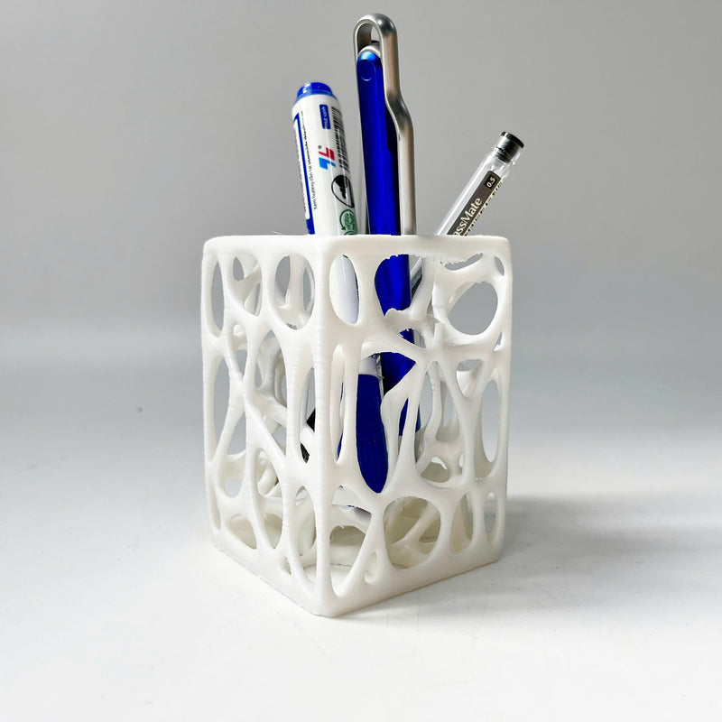 Voronoi Pencil Holder 3D Printed, Geometric Desk Organizer, Modern Minimalist Decor
