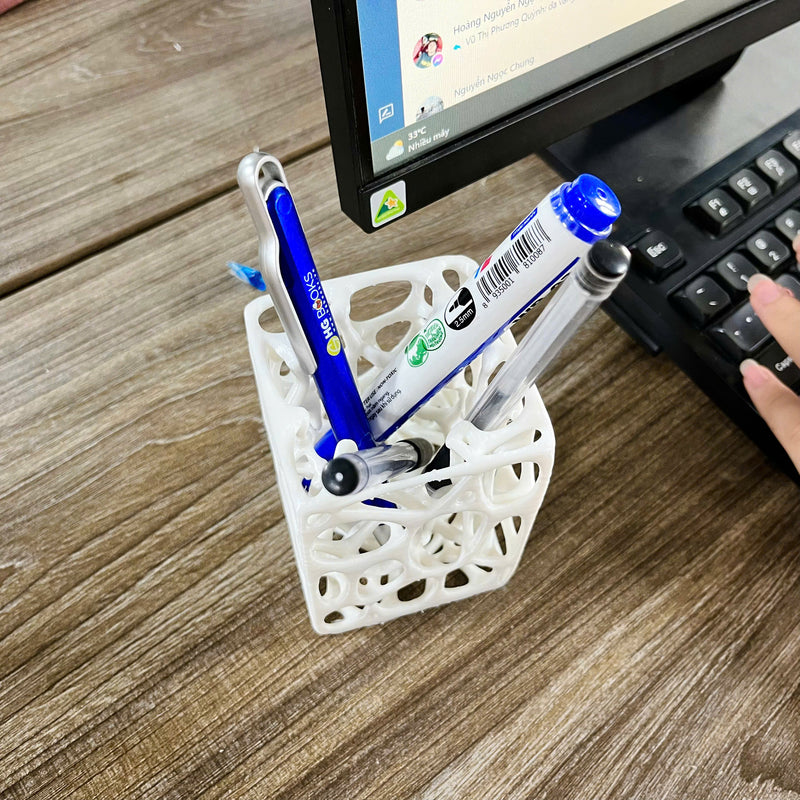 Voronoi Pencil Holder 3D Printed, Geometric Desk Organizer, Modern Minimalist Decor