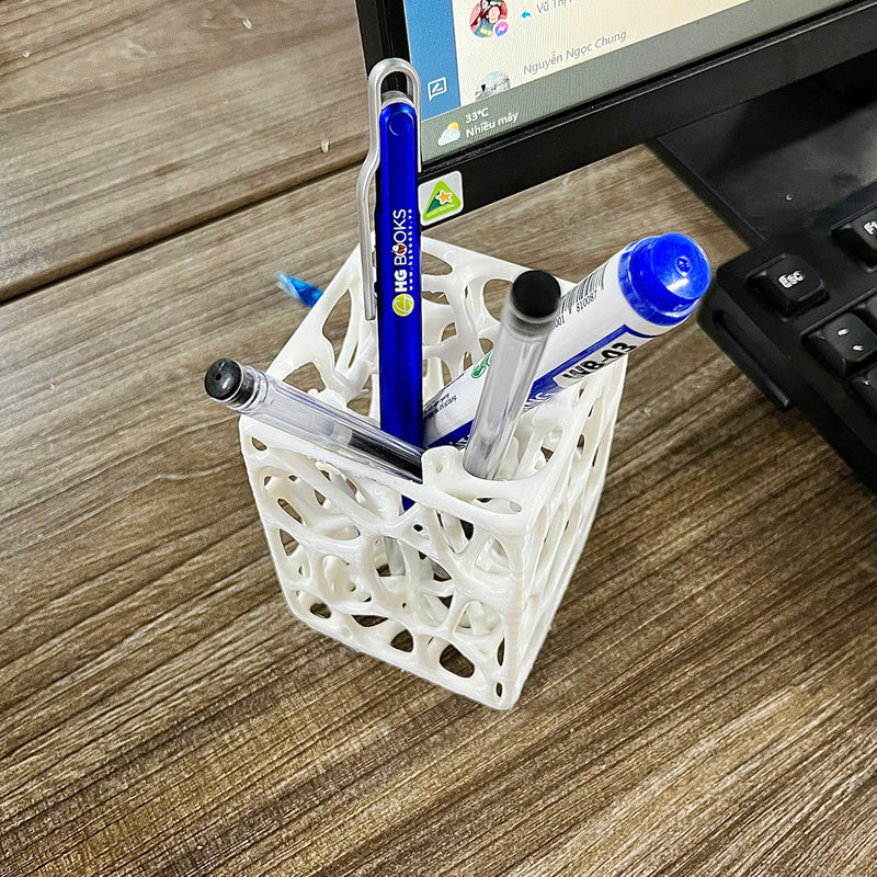 Voronoi Pencil Holder 3D Printed, Geometric Desk Organizer, Modern Minimalist Decor