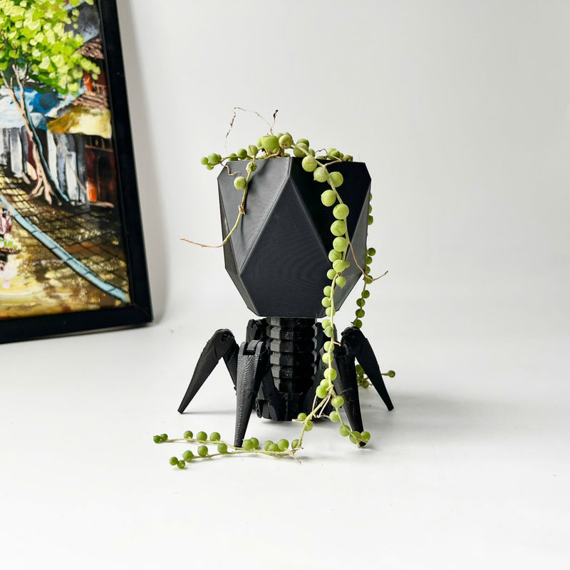 Virus Planter, Pencil Holder Gift, Bacteriophage 3D print Minimalist (Black)