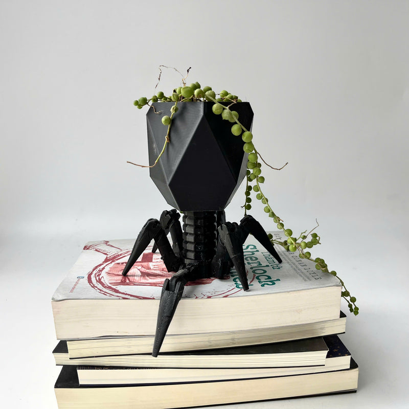 Virus Planter, Pencil Holder Gift, Bacteriophage 3D print Minimalist (Black)
