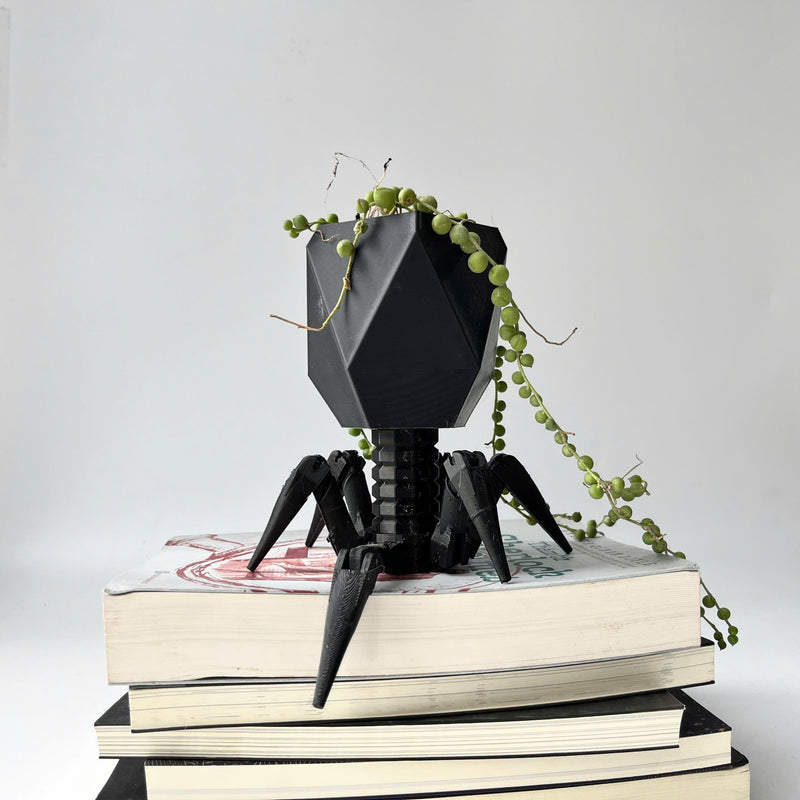 Virus Planter, Pencil Holder Gift, Bacteriophage 3D print Minimalist (Black)