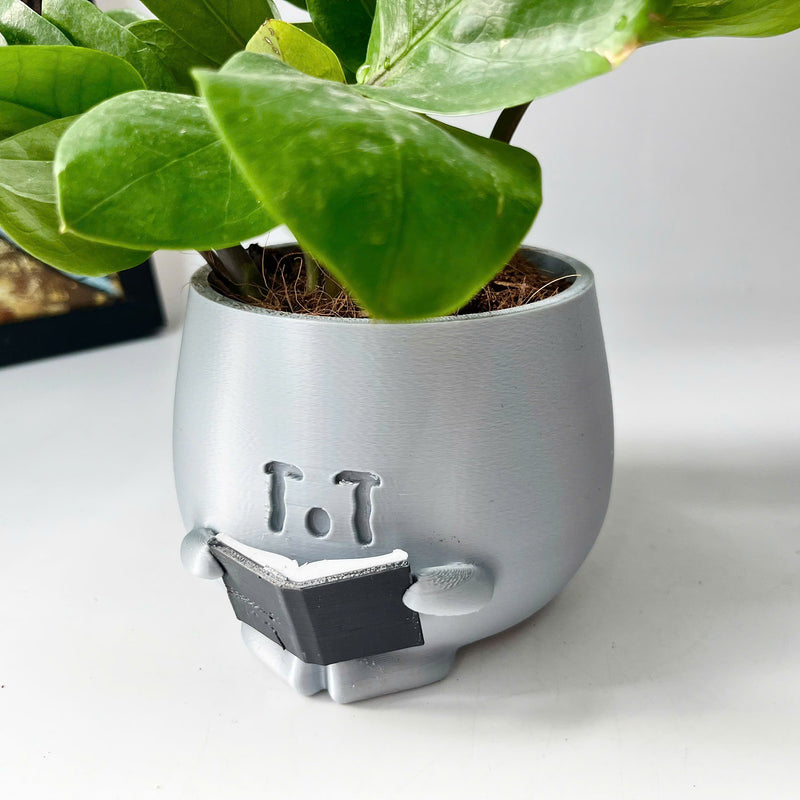 3D - Printed Crying Plant Pot in Gray Plastic