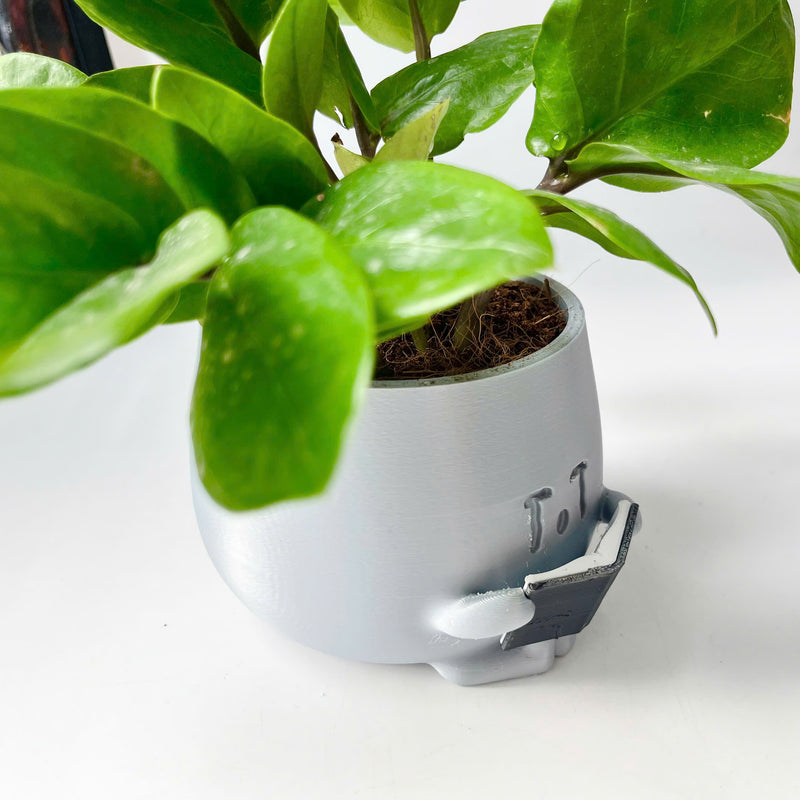 3D - Printed Crying Plant Pot in Gray Plastic