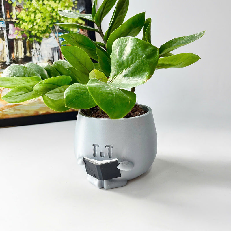 3D - Printed Crying Plant Pot in Gray Plastic