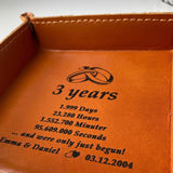 Engraved Leather Tray – Snap Corners – Compact & Unique (3 Year Anniversary)