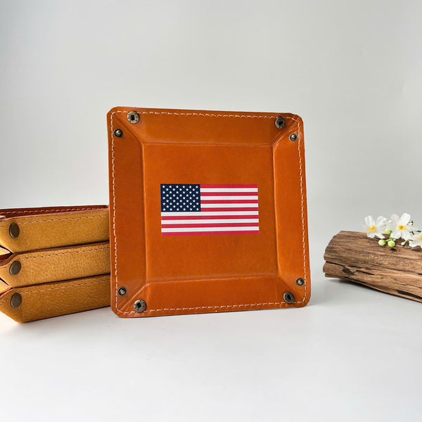 Engraved Leather Tray – Snap Corners – Compact & Unique (American)