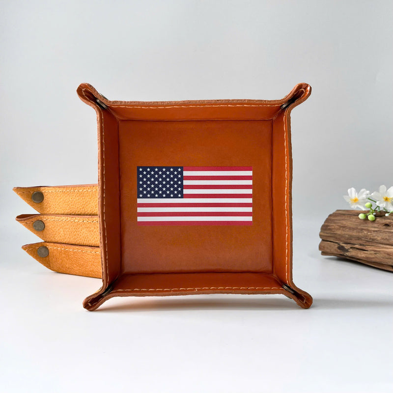 Engraved Leather Tray – Snap Corners – Compact & Unique (American)