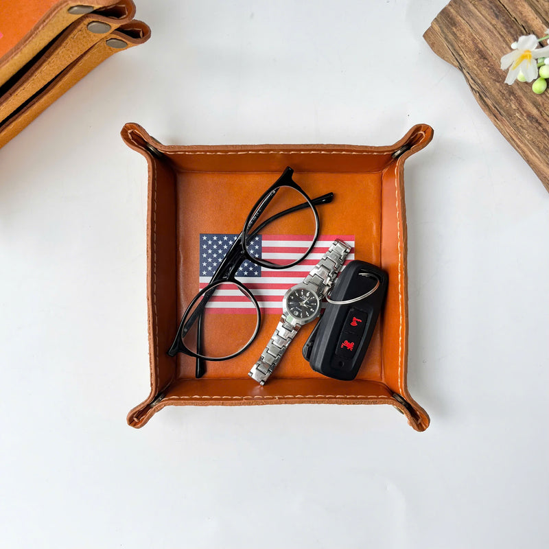 Engraved Leather Tray – Snap Corners – Compact & Unique (American)