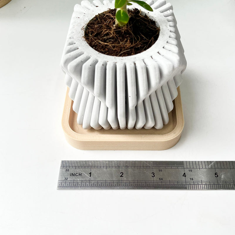 Square-Twisted Plant Pot – Indoor/Outdoor Decor – Durable Material - Wood-Plastic Tray
