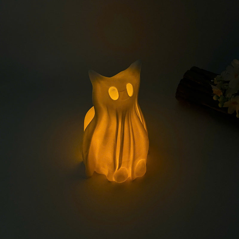 Ghost Cat LED Lights - Pet Lover Decor for Home - Cat Themed 3D Printed Night Light - Fall Desk Decoration