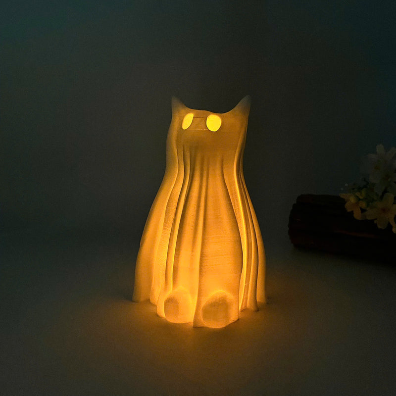 Ghost Cat LED Lights - Pet Lover Decor for Home - Cat Themed 3D Printed Night Light - Fall Desk Decoration