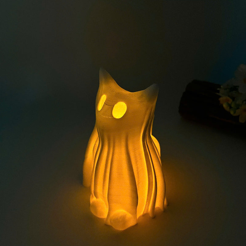 Ghost Cat LED Lights - Pet Lover Decor for Home - Cat Themed 3D Printed Night Light - Fall Desk Decoration
