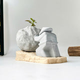Rock-Shaped Plant Pot, Plant Pot with Man Pushing Rock, Sisyphus Inspired