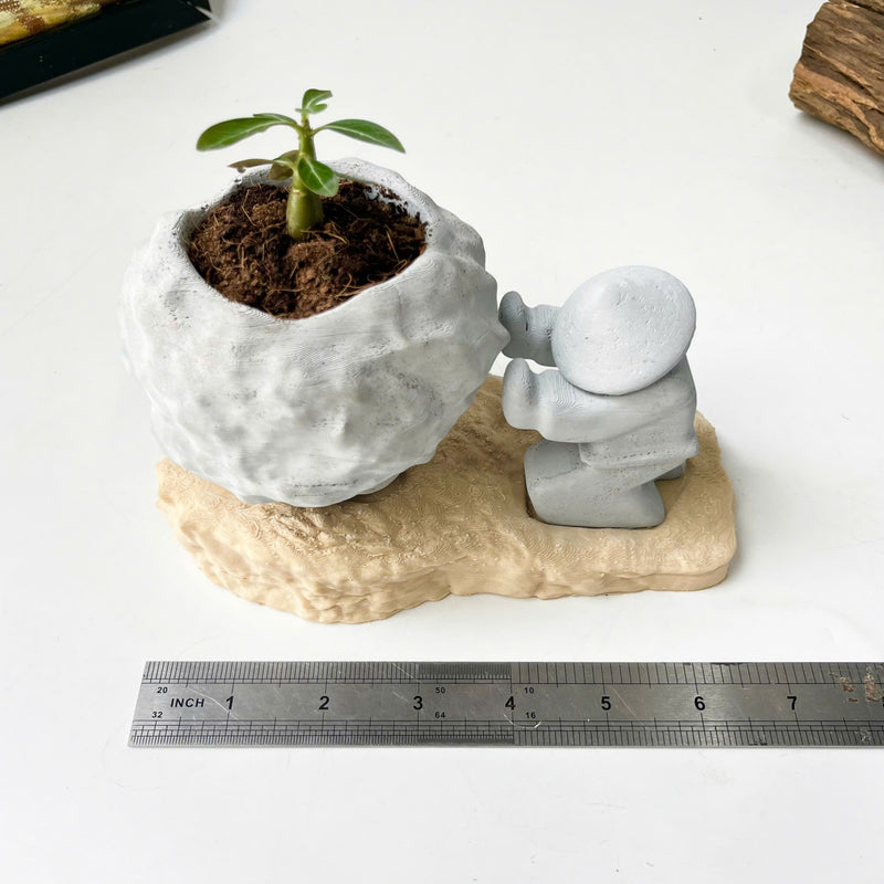 Rock-Shaped Plant Pot, Plant Pot with Man Pushing Rock, Sisyphus Inspired