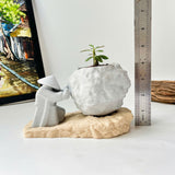 Rock-Shaped Plant Pot, Plant Pot with Man Pushing Rock, Sisyphus Inspired