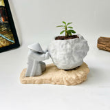 Rock-Shaped Plant Pot, Plant Pot with Man Pushing Rock, Sisyphus Inspired