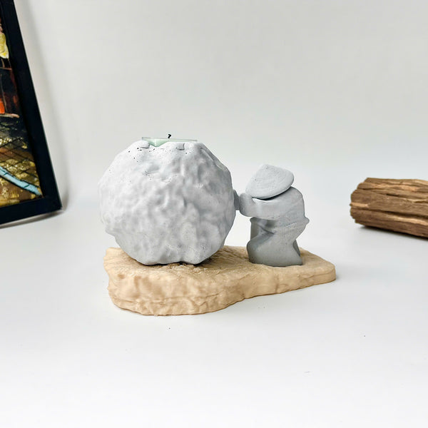Rock-Shaped Candle Holder, Candle Holder with Man Pushing Rock, Sisyphus Inspired
