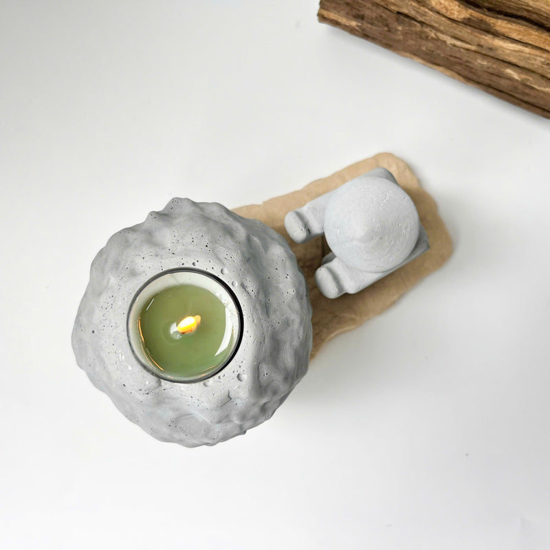 Rock-Shaped Candle Holder, Candle Holder with Man Pushing Rock, Sisyphus Inspired