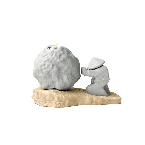 Rock-Shaped Candle Holder, Candle Holder with Man Pushing Rock, Sisyphus Inspired