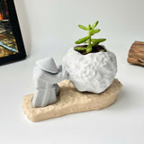 Rock-Shaped Plant Pot, Plant Pot with Man Pushing Rock, Custom Name Available