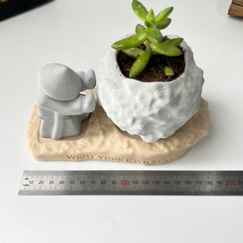 Rock-Shaped Plant Pot, Plant Pot with Man Pushing Rock, Custom Name Available