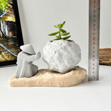 Rock-Shaped Plant Pot, Plant Pot with Man Pushing Rock, Custom Name Available