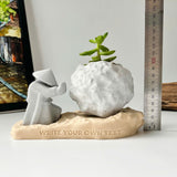 Rock-Shaped Plant Pot, Plant Pot with Man Pushing Rock, Custom Name Available