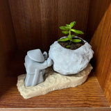 Rock-Shaped Plant Pot, Plant Pot with Man Pushing Rock, Custom Name Available