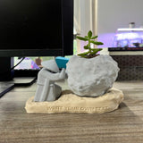 Rock-Shaped Plant Pot, Plant Pot with Man Pushing Rock, Custom Name Available