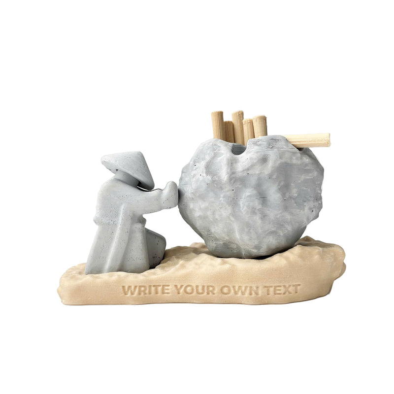Rock-Shaped Ashtray, Ashtray with Man Pushing Rock, Custom Name Available