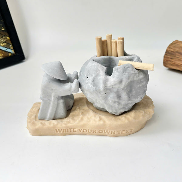 Rock-Shaped Ashtray, Ashtray with Man Pushing Rock, Custom Name Available
