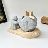Rock-Shaped Ashtray, Ashtray with Man Pushing Rock, Custom Name Available