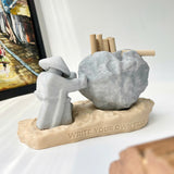 Rock-Shaped Ashtray, Ashtray with Man Pushing Rock, Custom Name Available