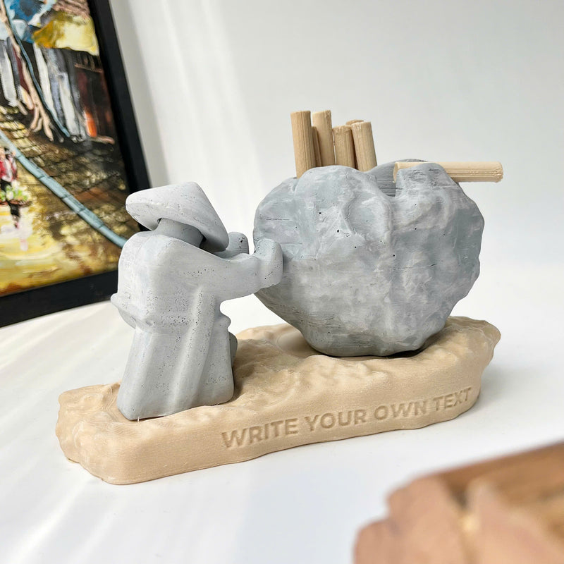 Rock-Shaped Ashtray, Ashtray with Man Pushing Rock, Custom Name Available