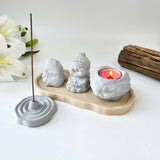 Set of “Peace” Monk Statues (3D Printed), Round Incense Holder