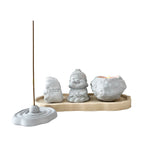 Set of “Peace” Monk Statues (3D Printed), Round Incense Holder