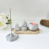 Set of “Peace” Monk Statues (3D Printed), Round Incense Holder