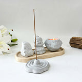 Set of “Peace” Monk Statues (3D Printed), Round Incense Holder