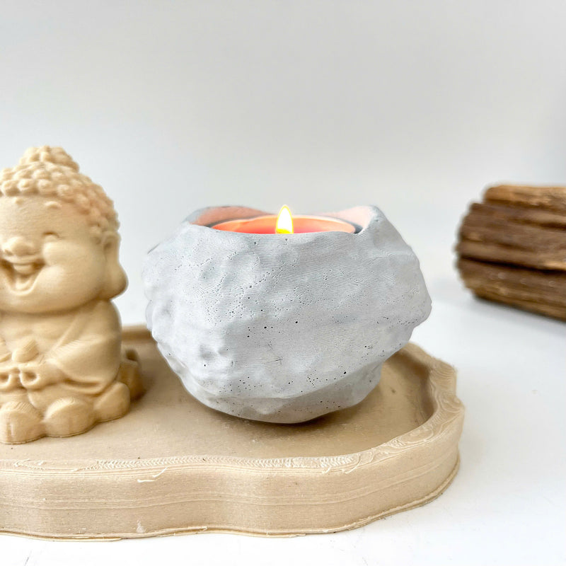 Set of “Peace” Monk Statues (Concrete), Round Incense Holder